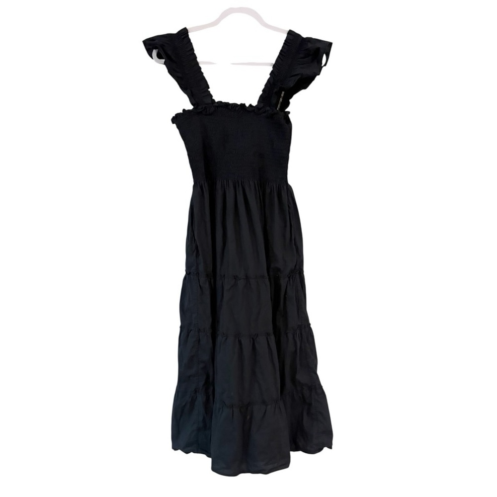 Hill House Ellie Nap Dress Smocked Ruffle Midi 100% Cotton Black Sz Small - Picture 5 of 11